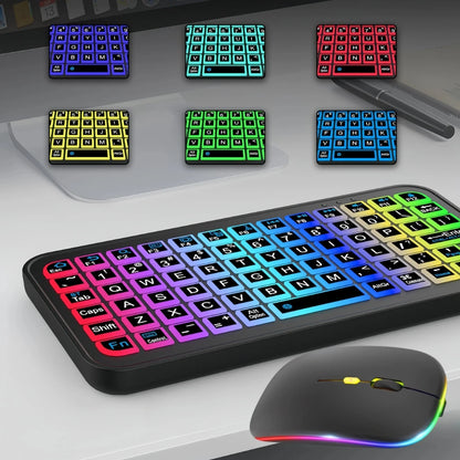 Bluetooth Wireless Keyboard for Tablet Phone Ipad Keyboard with Backlit Rechargeable Keyboard Mouse for IOS Android Window